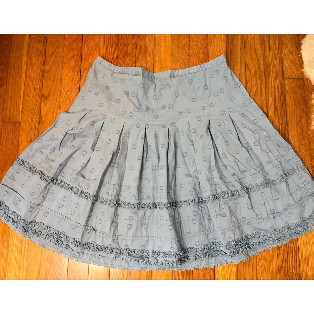 Boden Blue Cotton Swiss Dot Ruffle Tiered Pleated Skirt WG268 side large